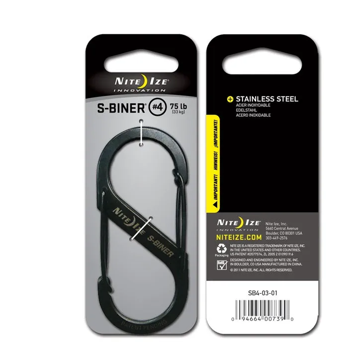 Nite Ize SB4-03-01 S-Biner Black Stainless Steel Dual-Gate Carabiner #4, 75 Lb