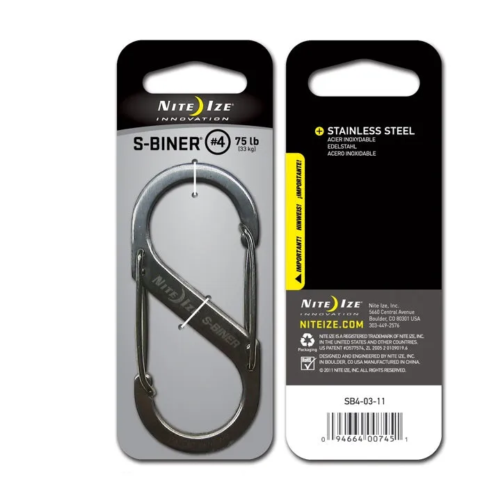 Nite Ize SB4-03-11 S-Biner Double-Gated Carabiner, #4, Stainless Steel, 75 Lb