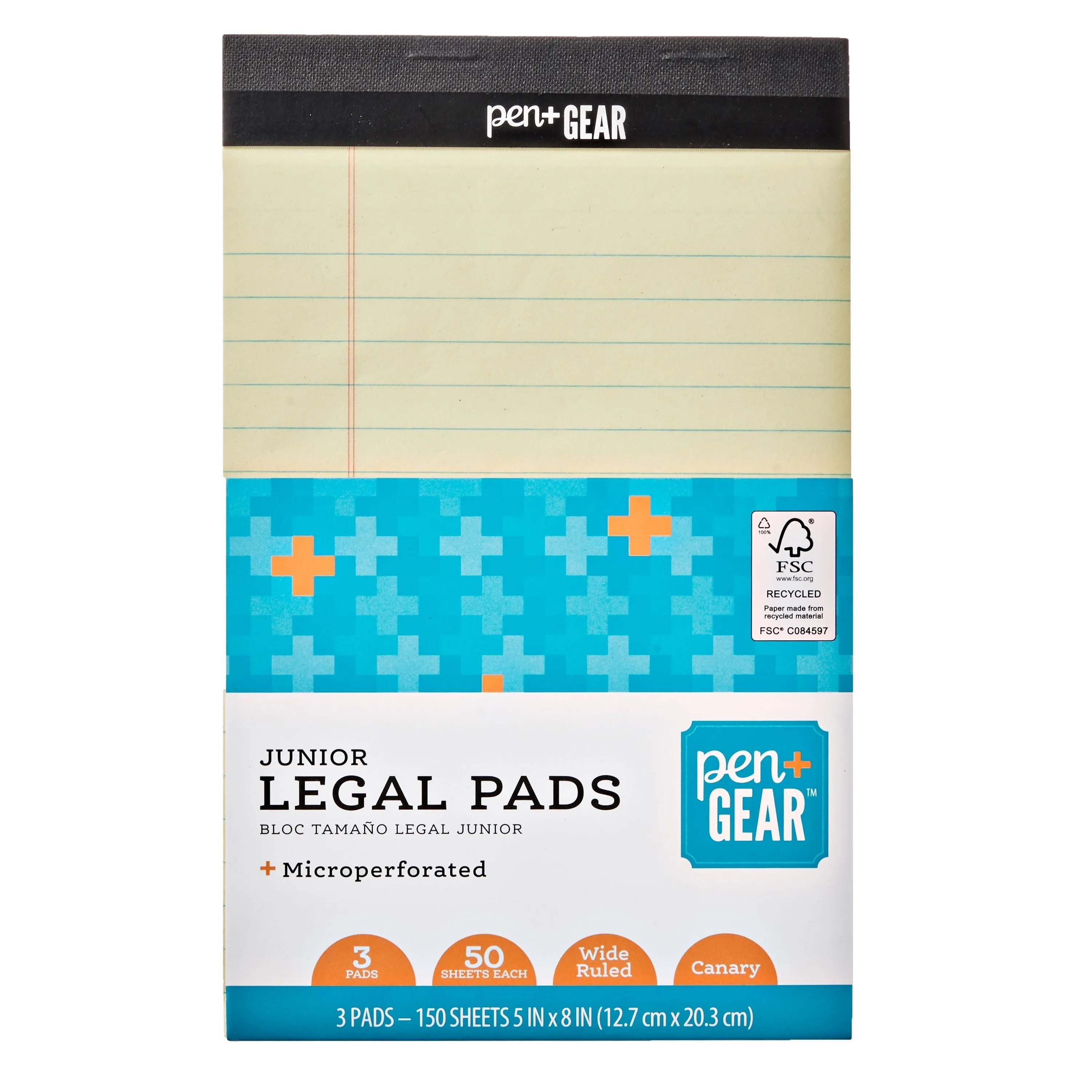 Pen Gear Jr. Legal Pads, Canary Color Paper, 5" x 8", Wide Ruled, 50 Sheets, 3 Count per Pack