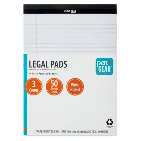Pen   Gear Perforated Legal Pad, 8.5" x 11", White Color Paper, 50 Sheets Each, 3 Pack