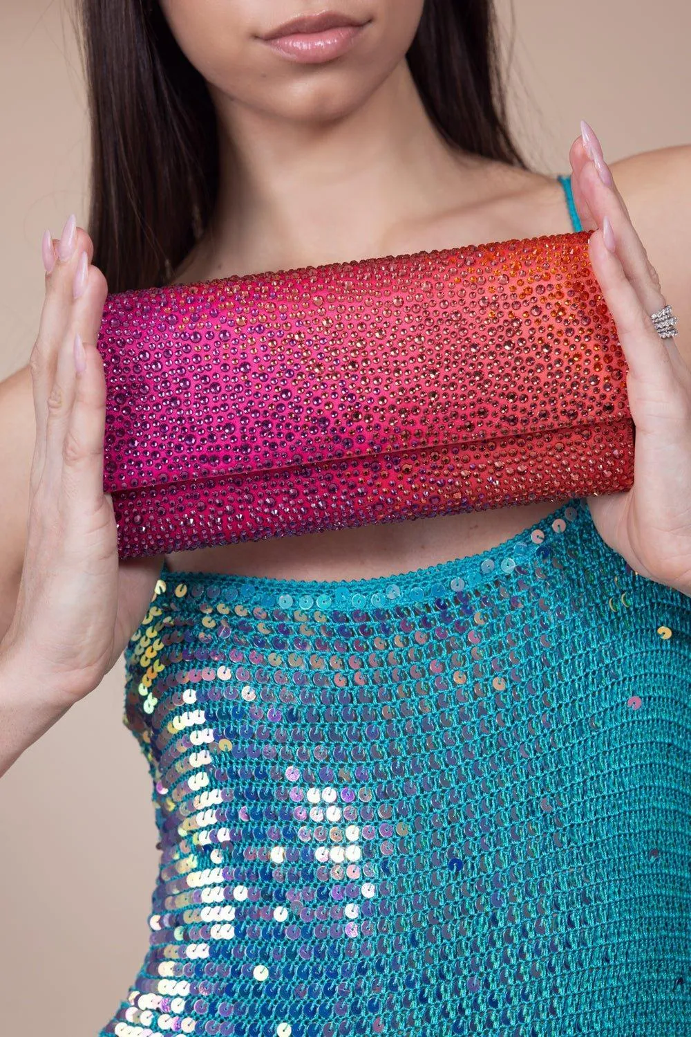 Perry Crystal Caviar Clutch