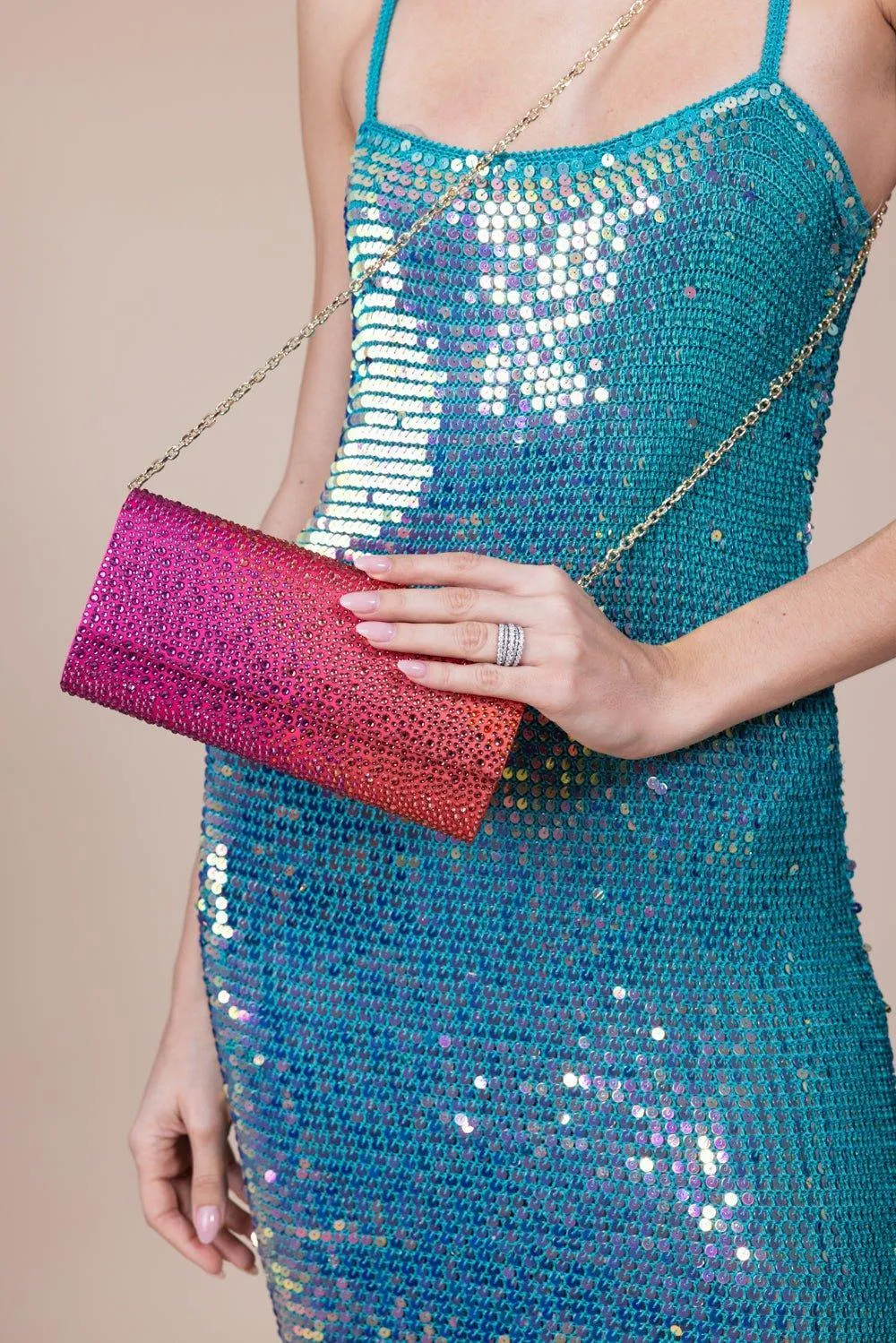 Perry Crystal Caviar Clutch
