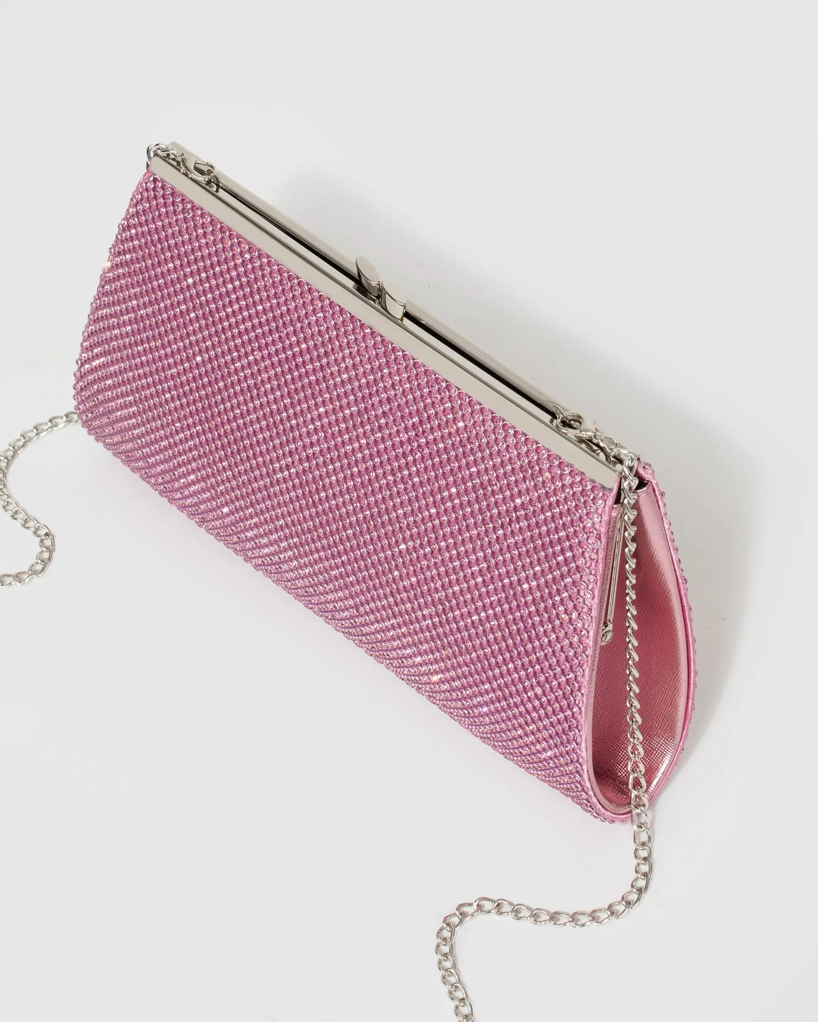 Pink Crystal Top Clasp Clutch Bag