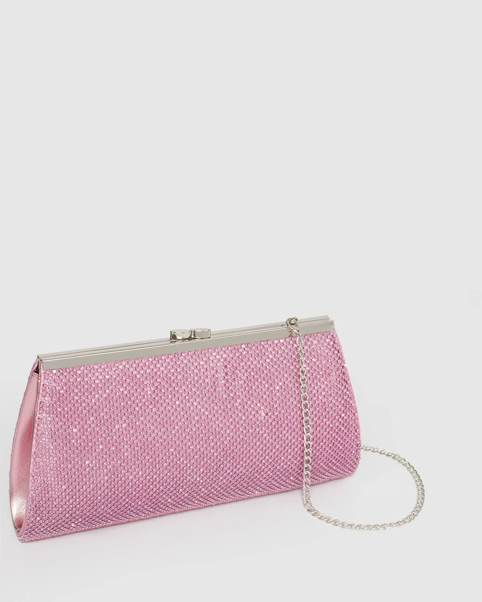 Pink Crystal Top Clasp Clutch Bag