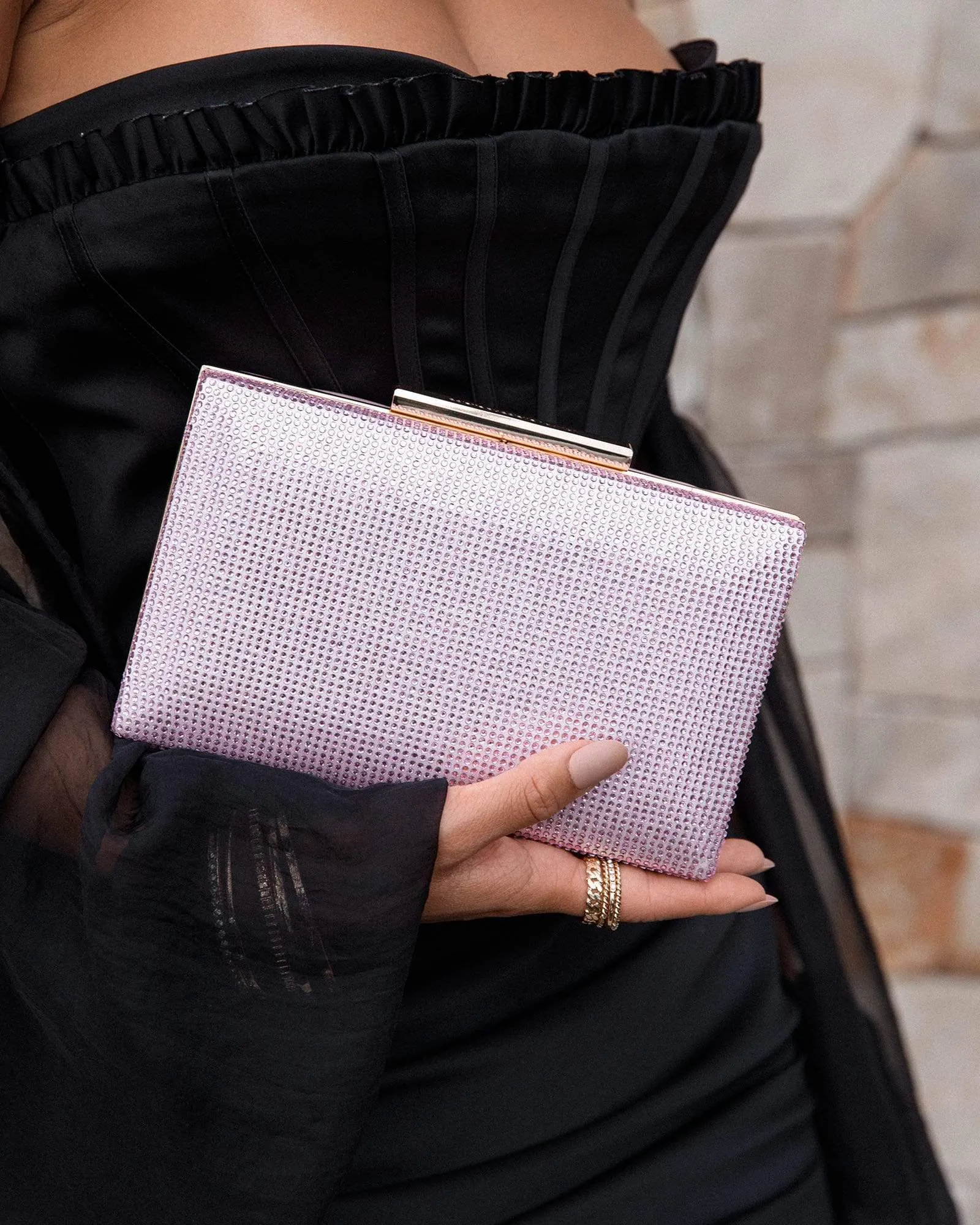Pink Jaimi Crystal Clutch Bag