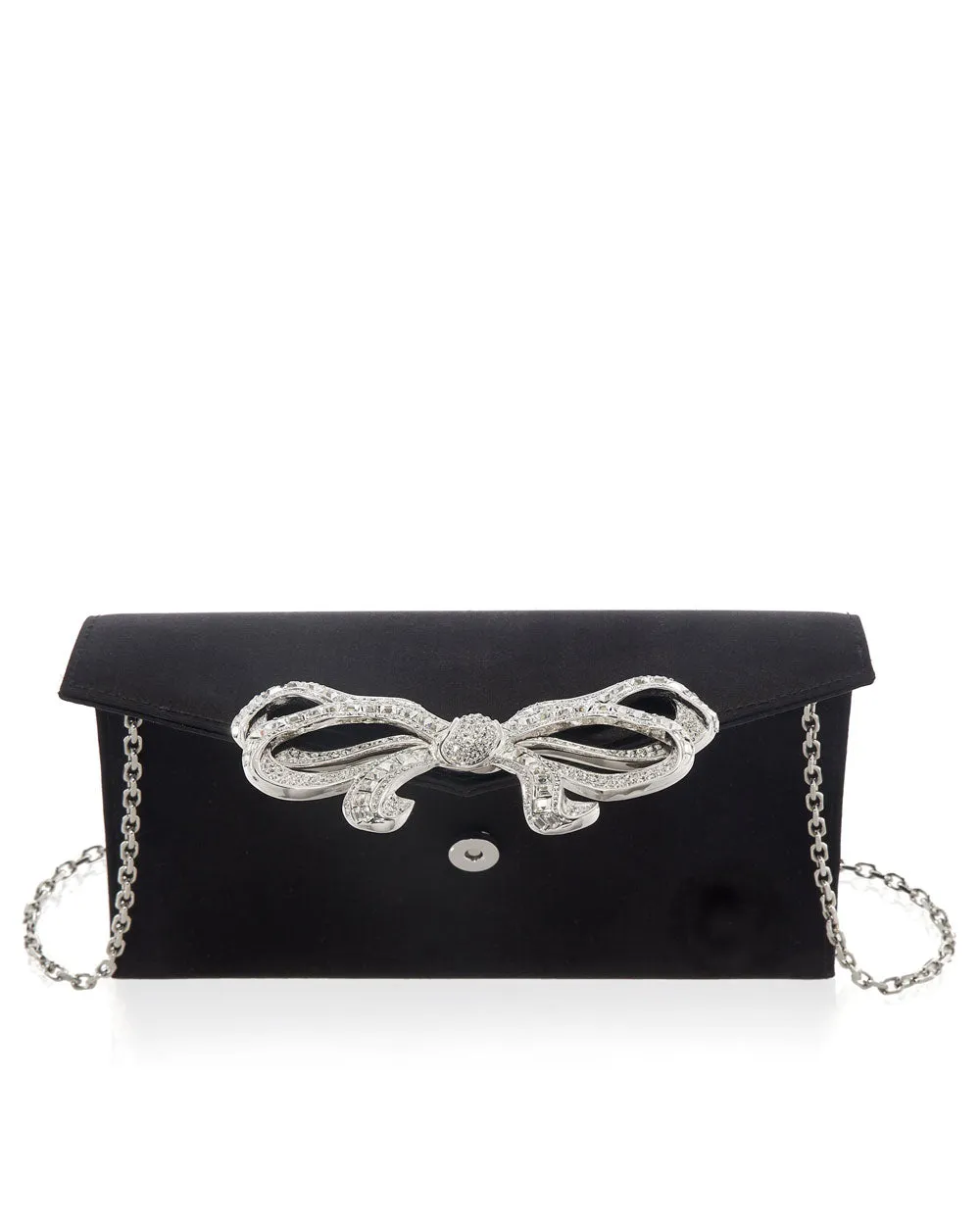 Satin Bow Envelope Clutch in Black