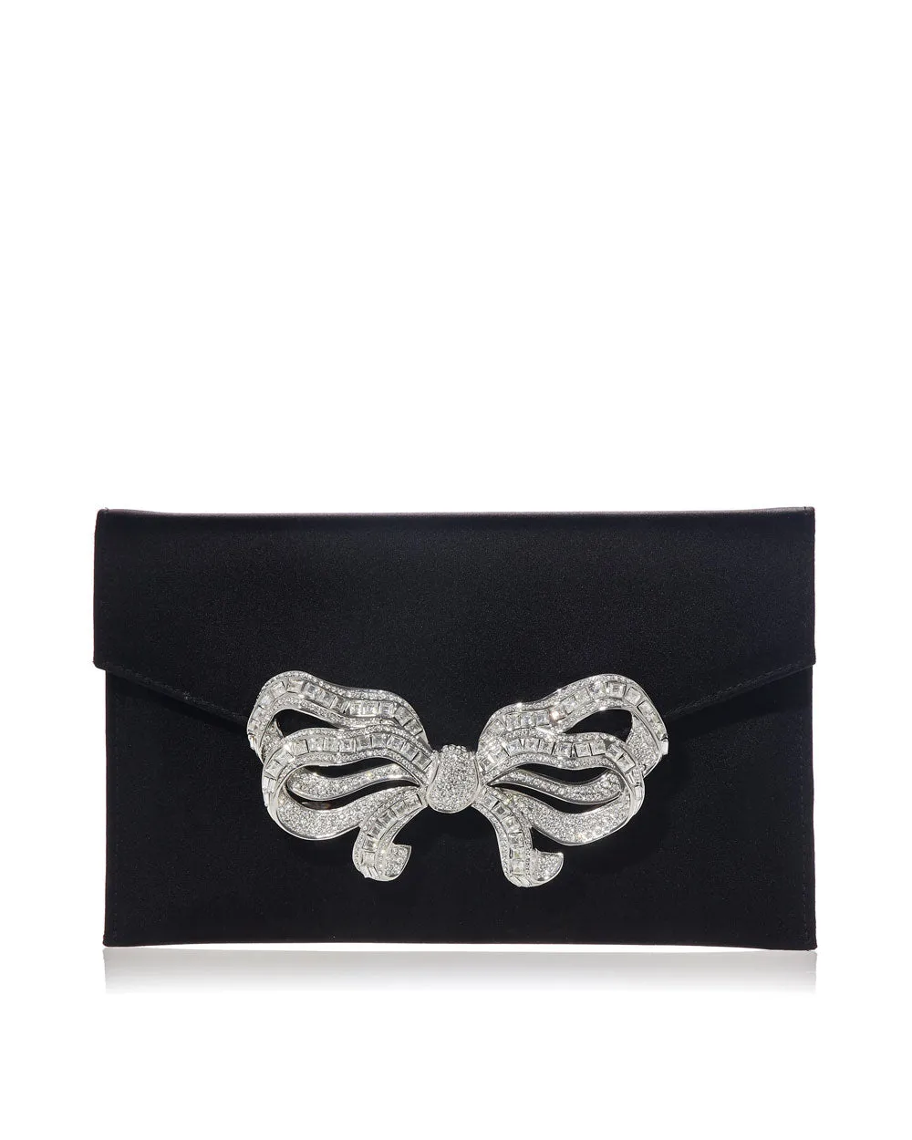 Satin Bow Envelope Clutch in Black