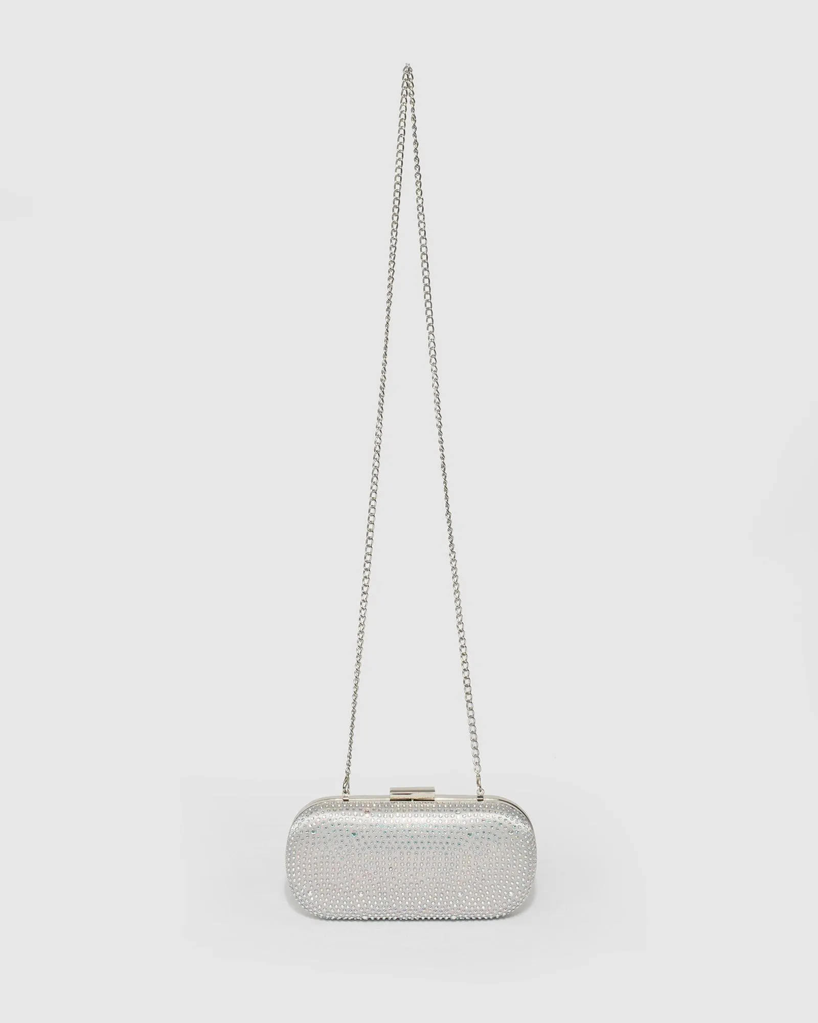 Silver Monika Hardcase Crystal Clutch Bag