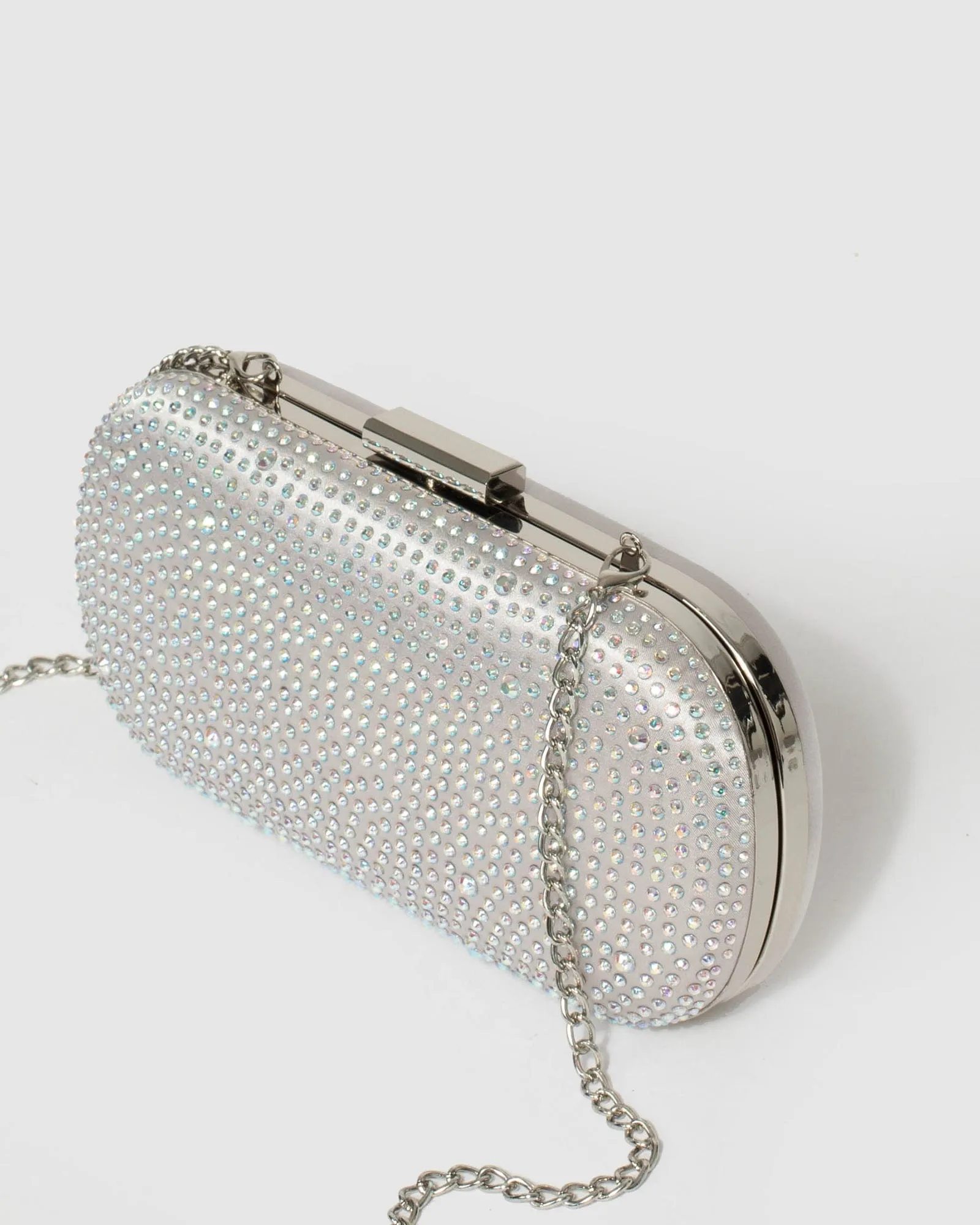 Silver Monika Hardcase Crystal Clutch Bag