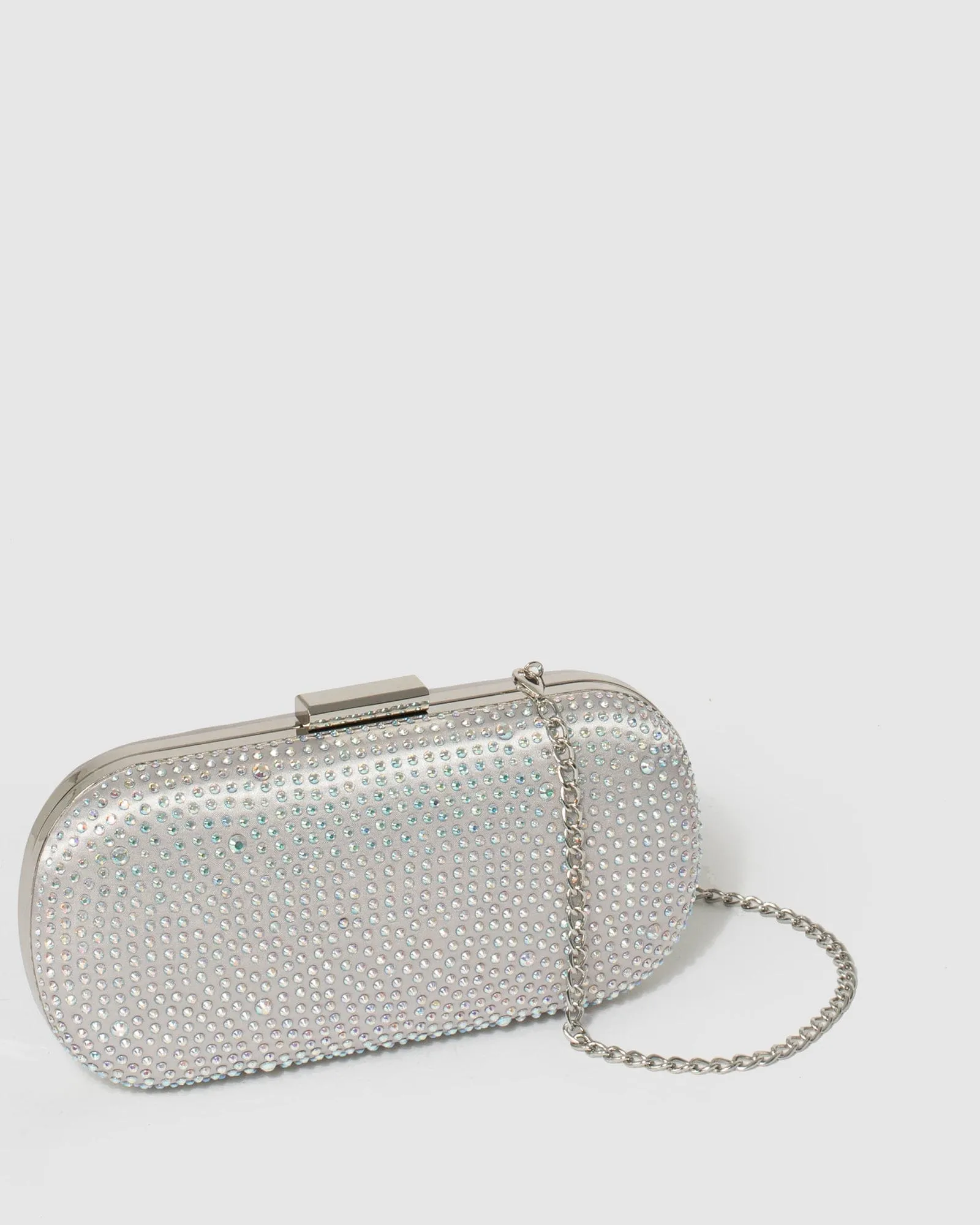 Silver Monika Hardcase Crystal Clutch Bag