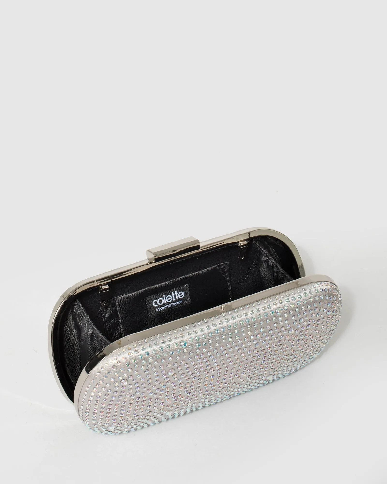 Silver Monika Hardcase Crystal Clutch Bag