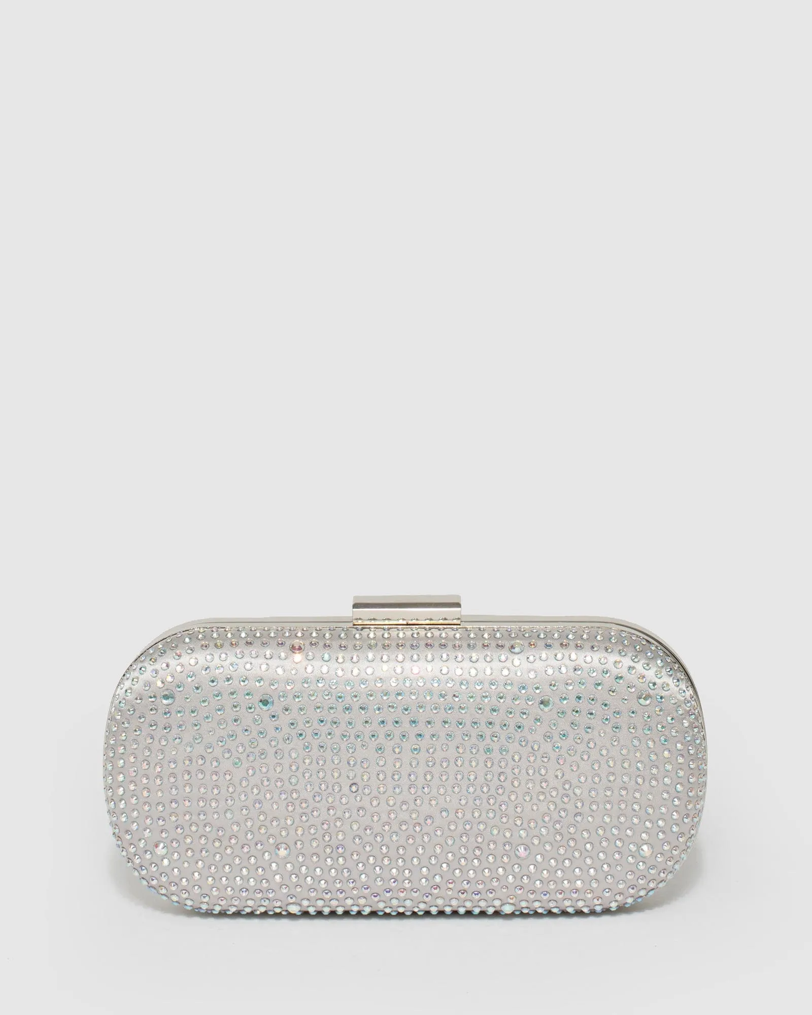 Silver Monika Hardcase Crystal Clutch Bag