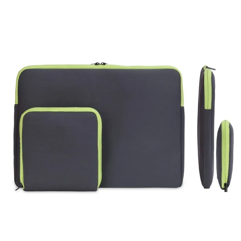 The Clownfish Jawa Series Neoprene Unisex 13 inch Tablet Case Laptop Sleeve Laptop Case Slipcase with Zip Pouch (Grey with Green Top Piping)