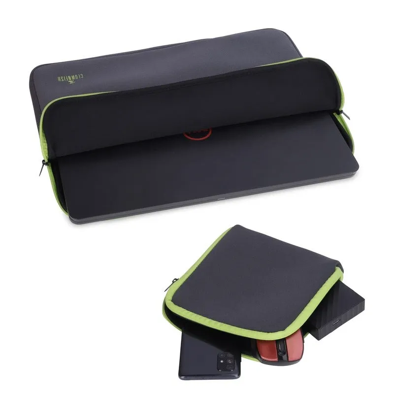 The Clownfish Jawa Series Neoprene Unisex 13 inch Tablet Case Laptop Sleeve Laptop Case Slipcase with Zip Pouch (Grey with Green Top Piping)