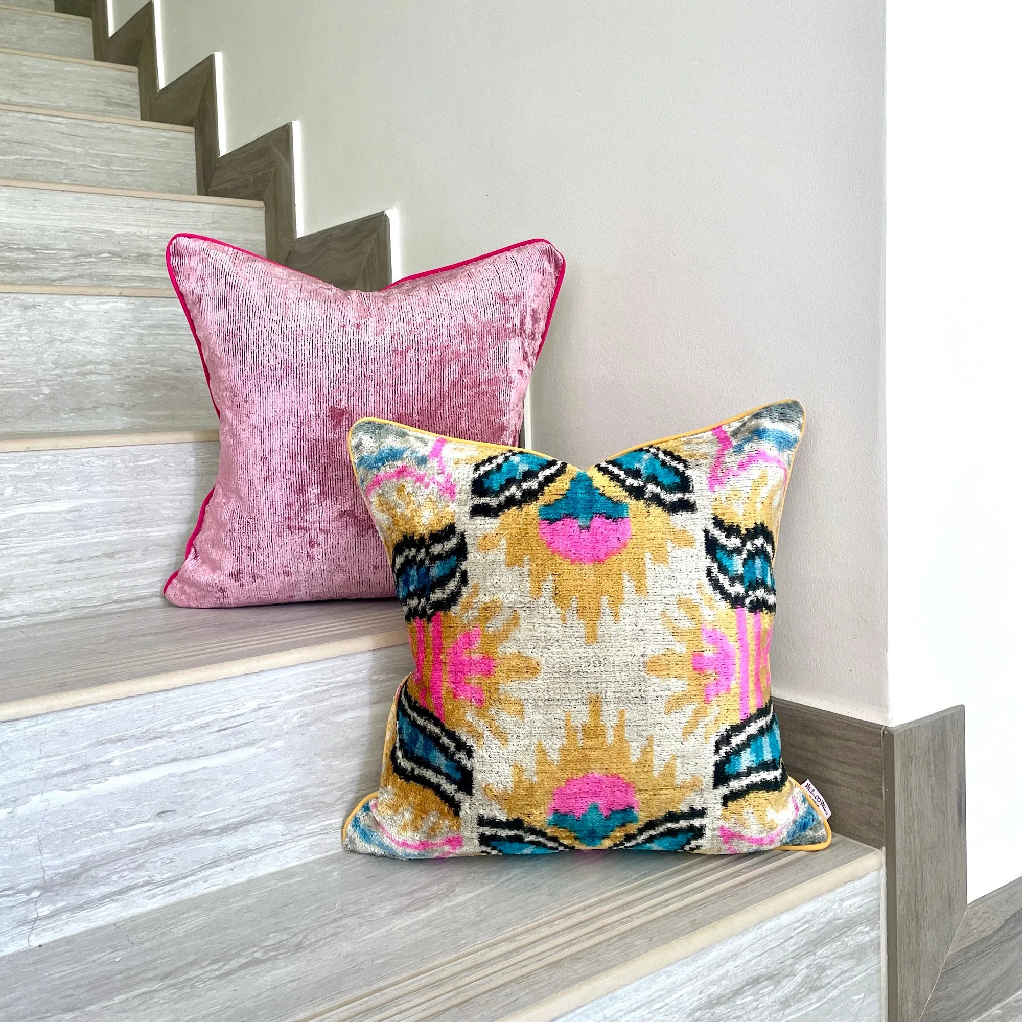 Velvet Ikat Cushion Powder Pink | Velvet Ikat Pillow Powder Pink