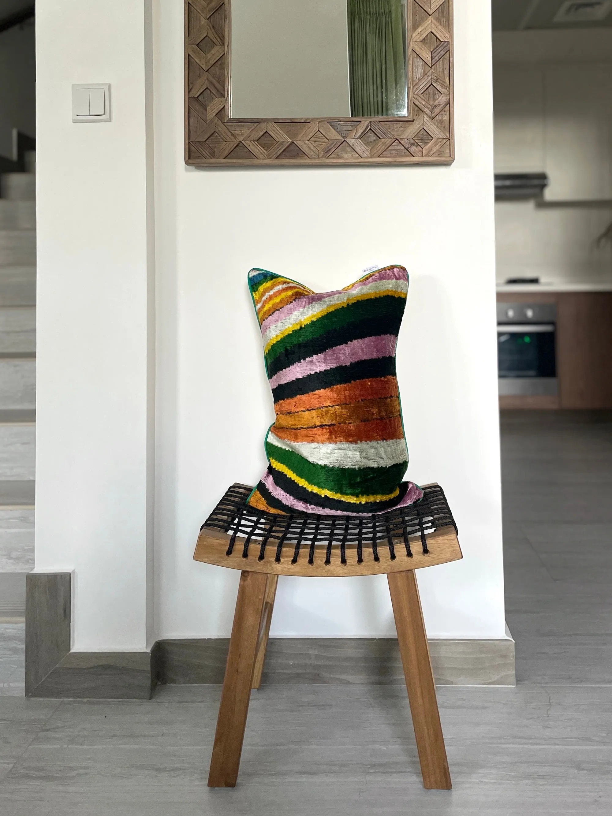 Velvet Ikat Cushion Rainbow | Velvet Ikat Pillow Rainbow