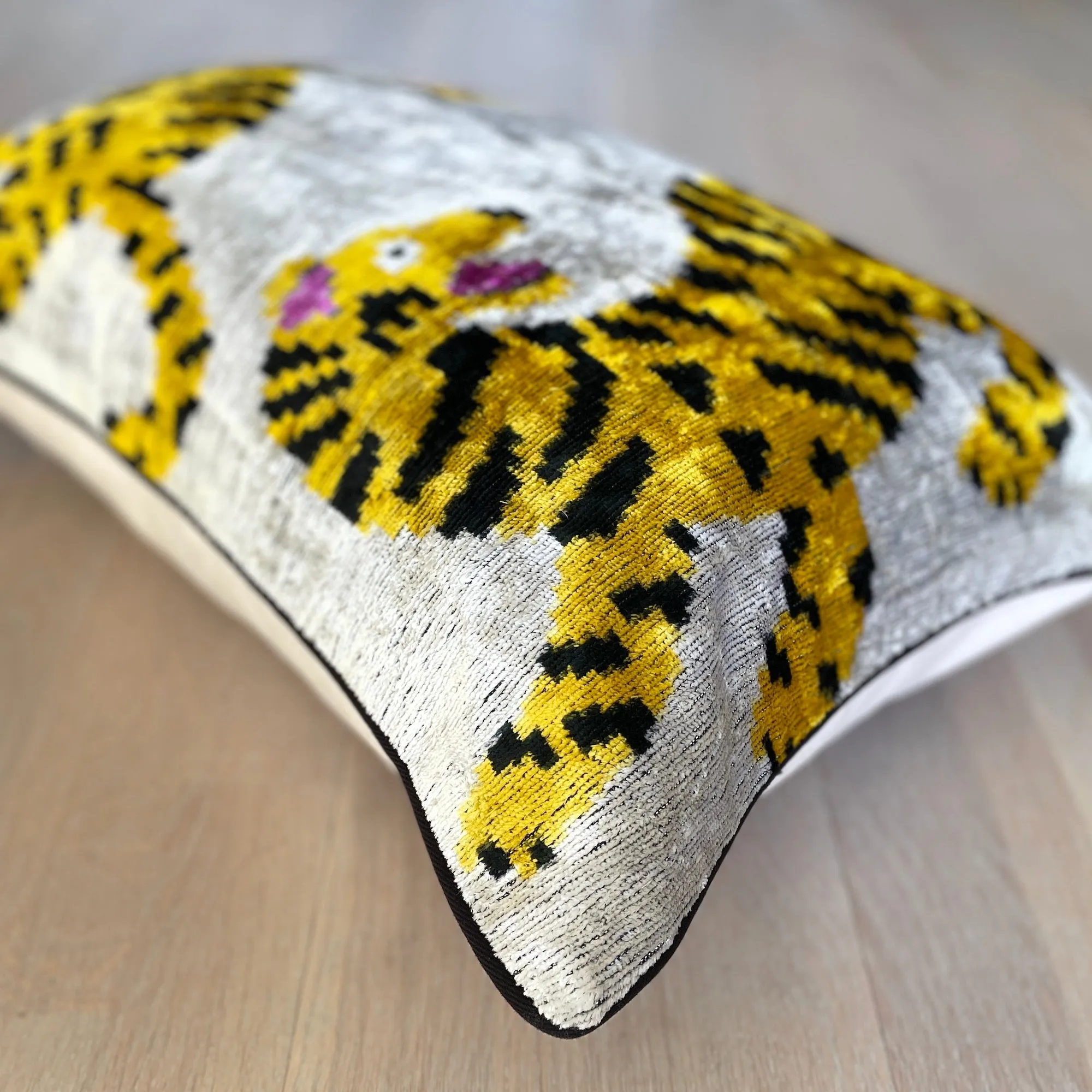 Velvet Ikat Cushion Tigers | Velvet Ikat Pillow Tigers