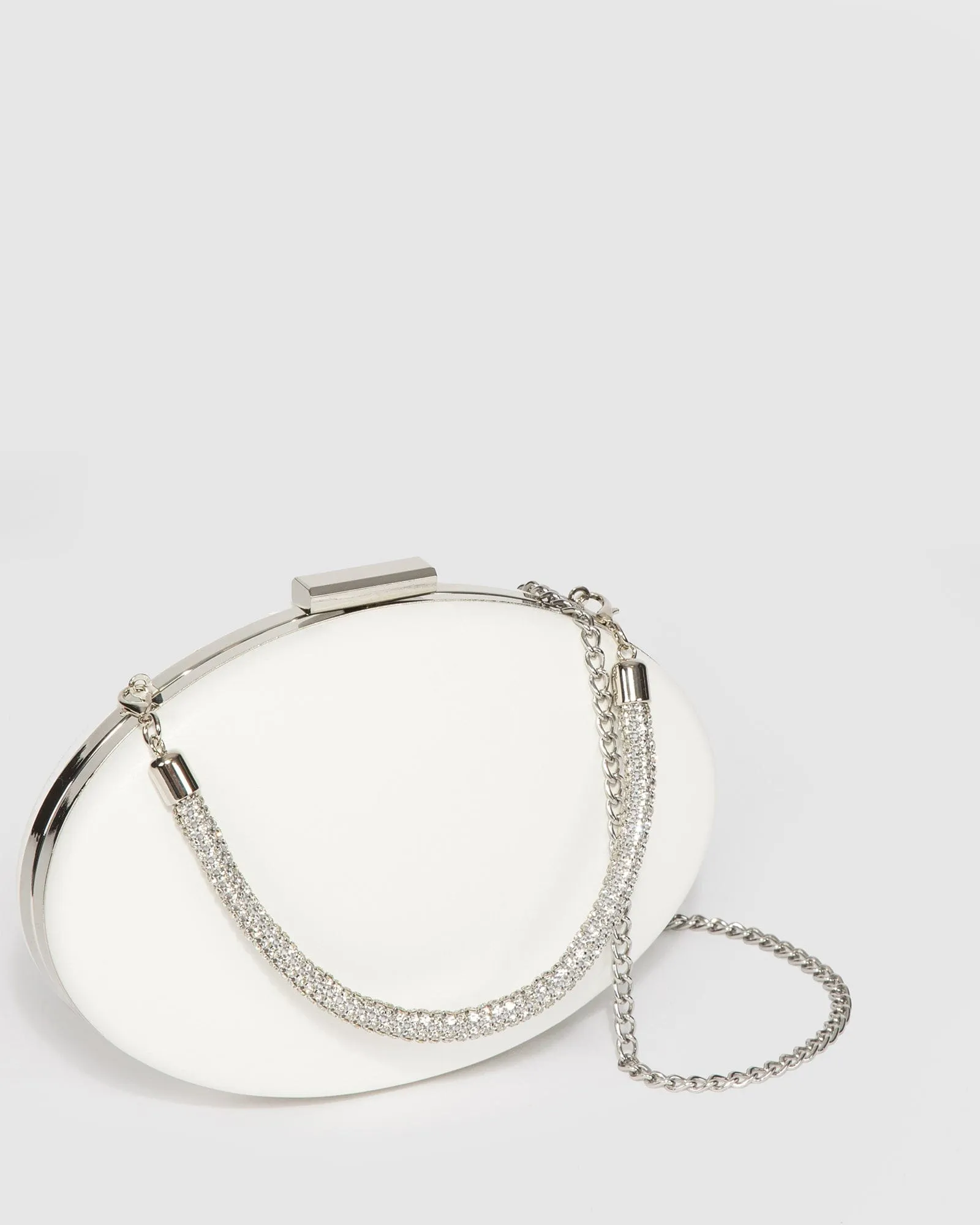 White Carmen Crystal Handle Clutch Bag