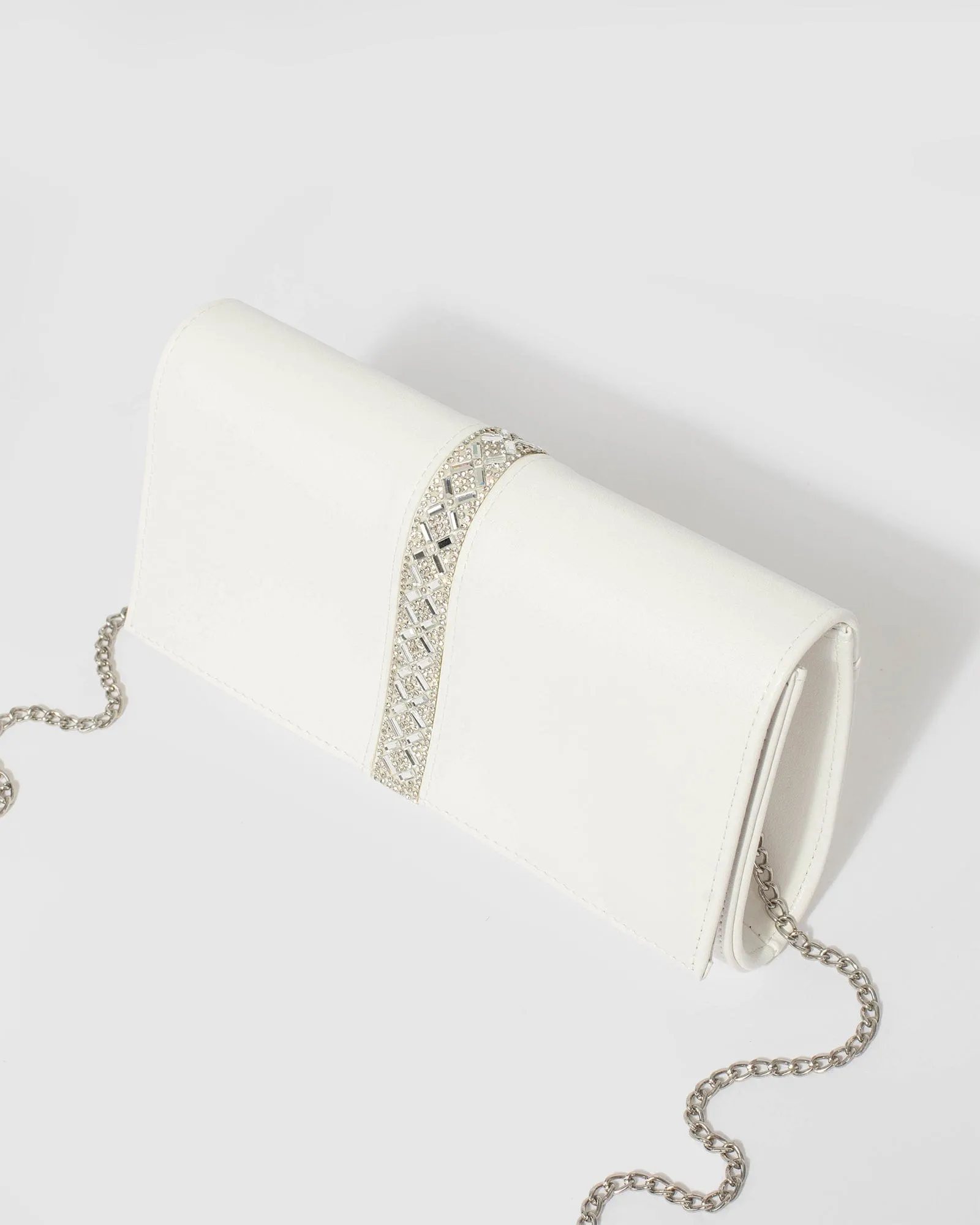 White Ellie Crystal Clutch Bag