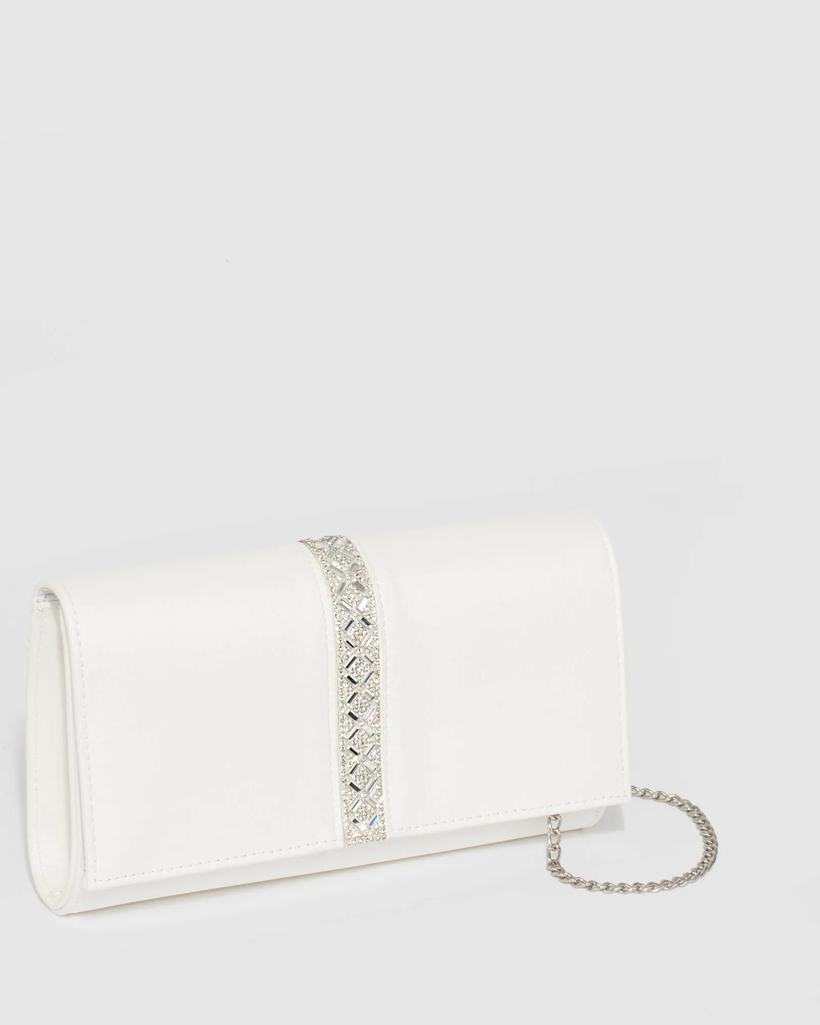White Ellie Crystal Clutch Bag