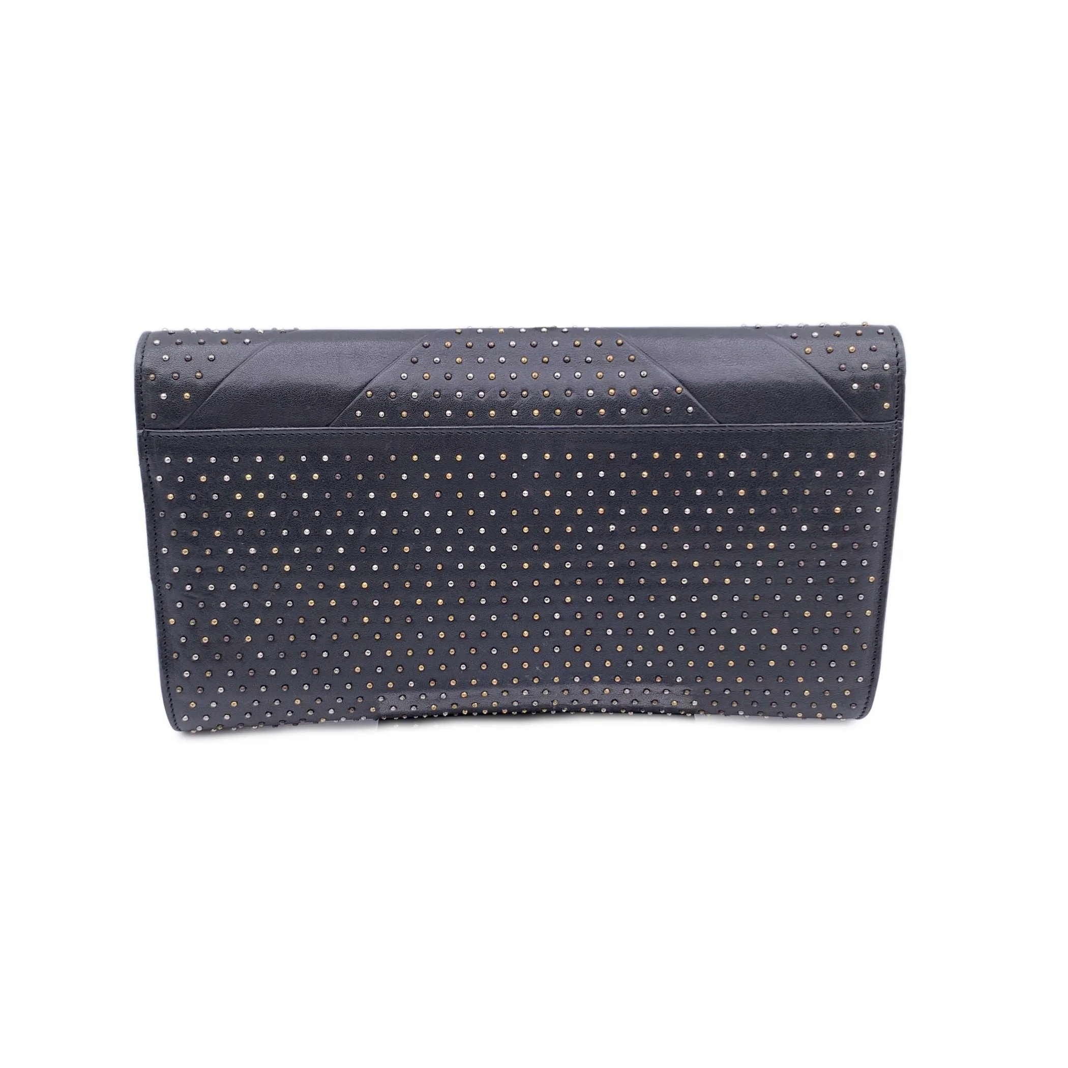 Yves Saint Laurent Black Leather Y Rock Studded Clutch Bag
