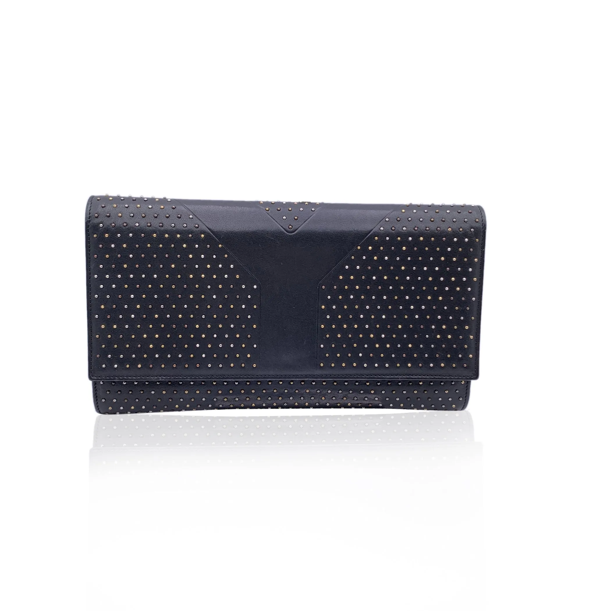 Yves Saint Laurent Black Leather Y Rock Studded Clutch Bag