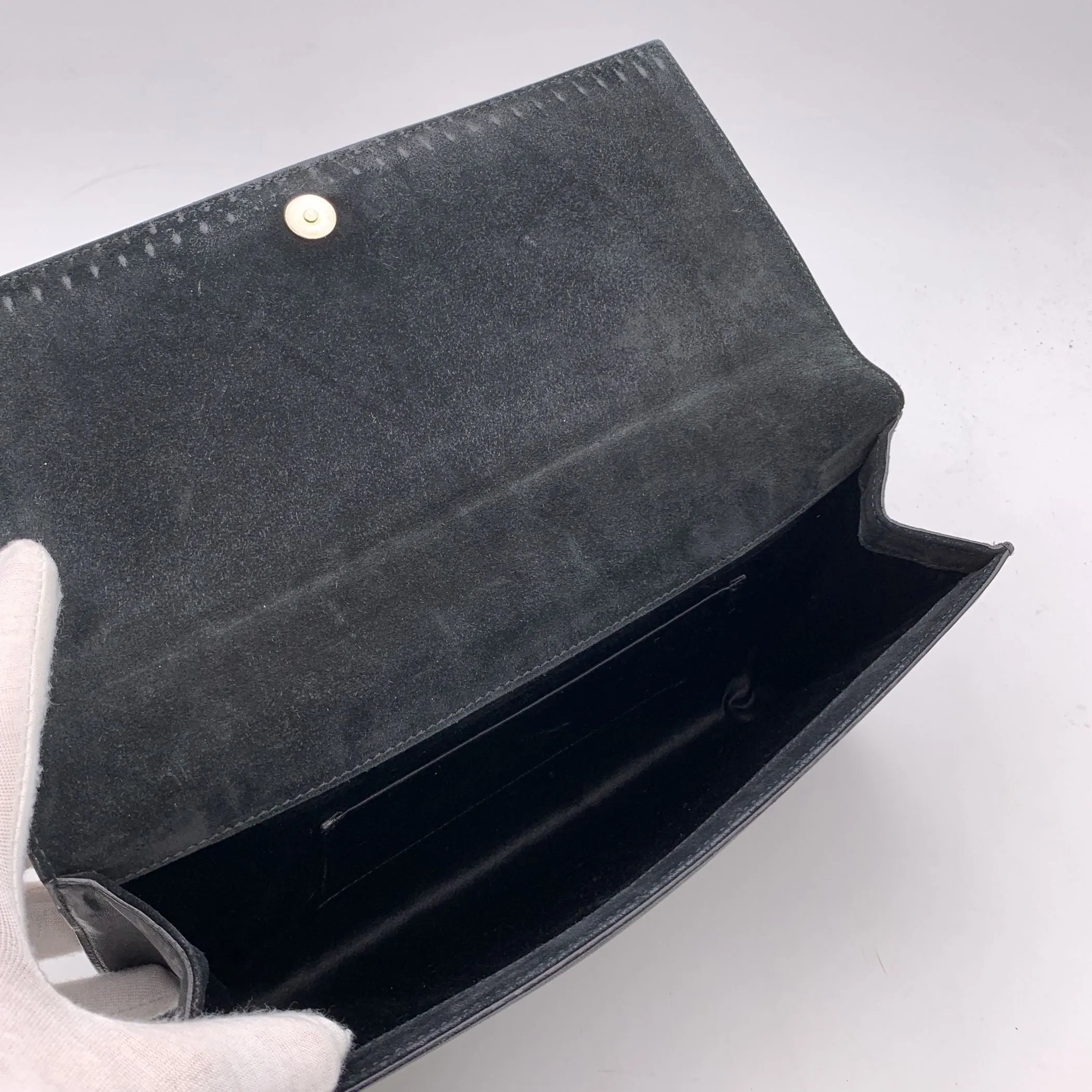 Yves Saint Laurent Black Leather Y Rock Studded Clutch Bag