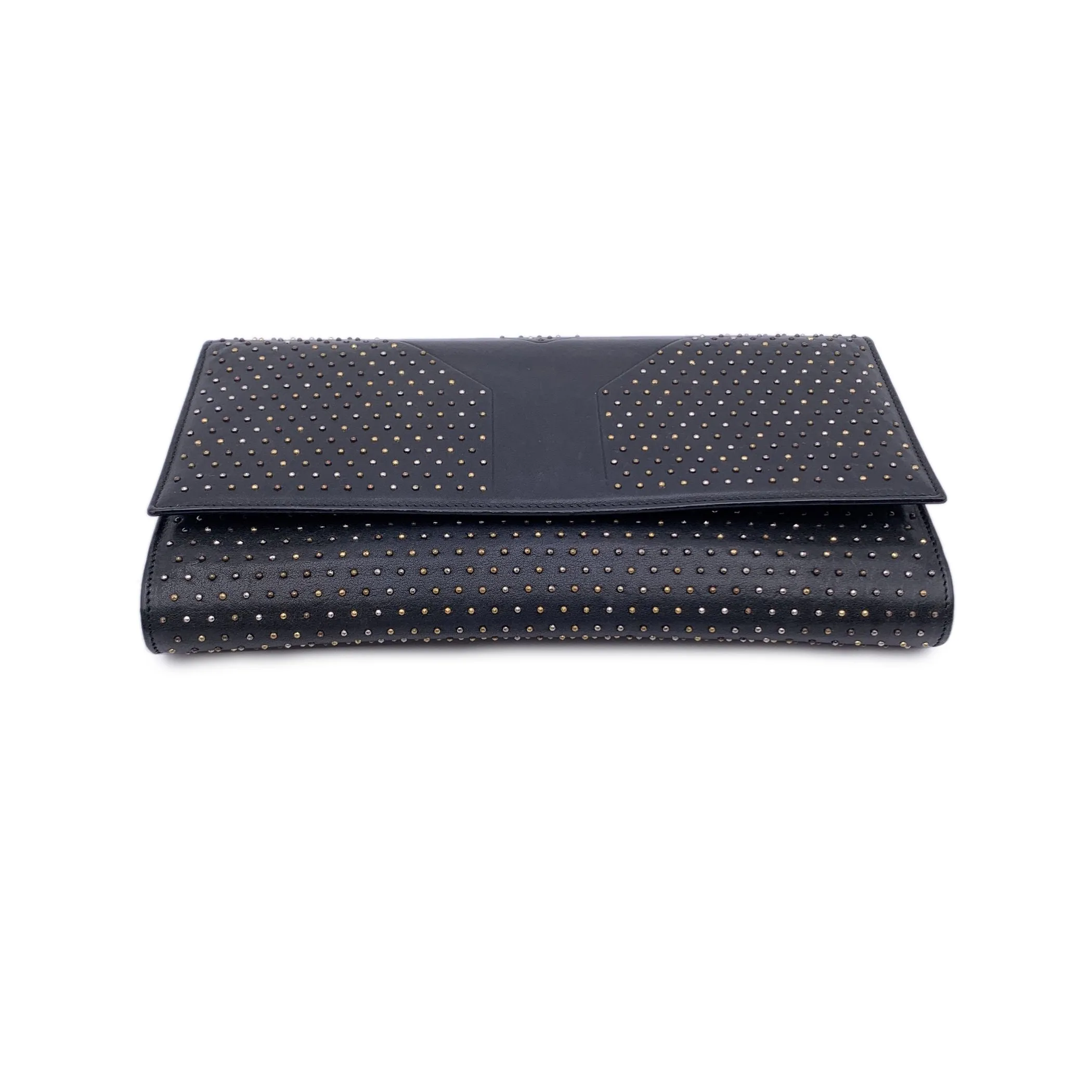 Yves Saint Laurent Black Leather Y Rock Studded Clutch Bag